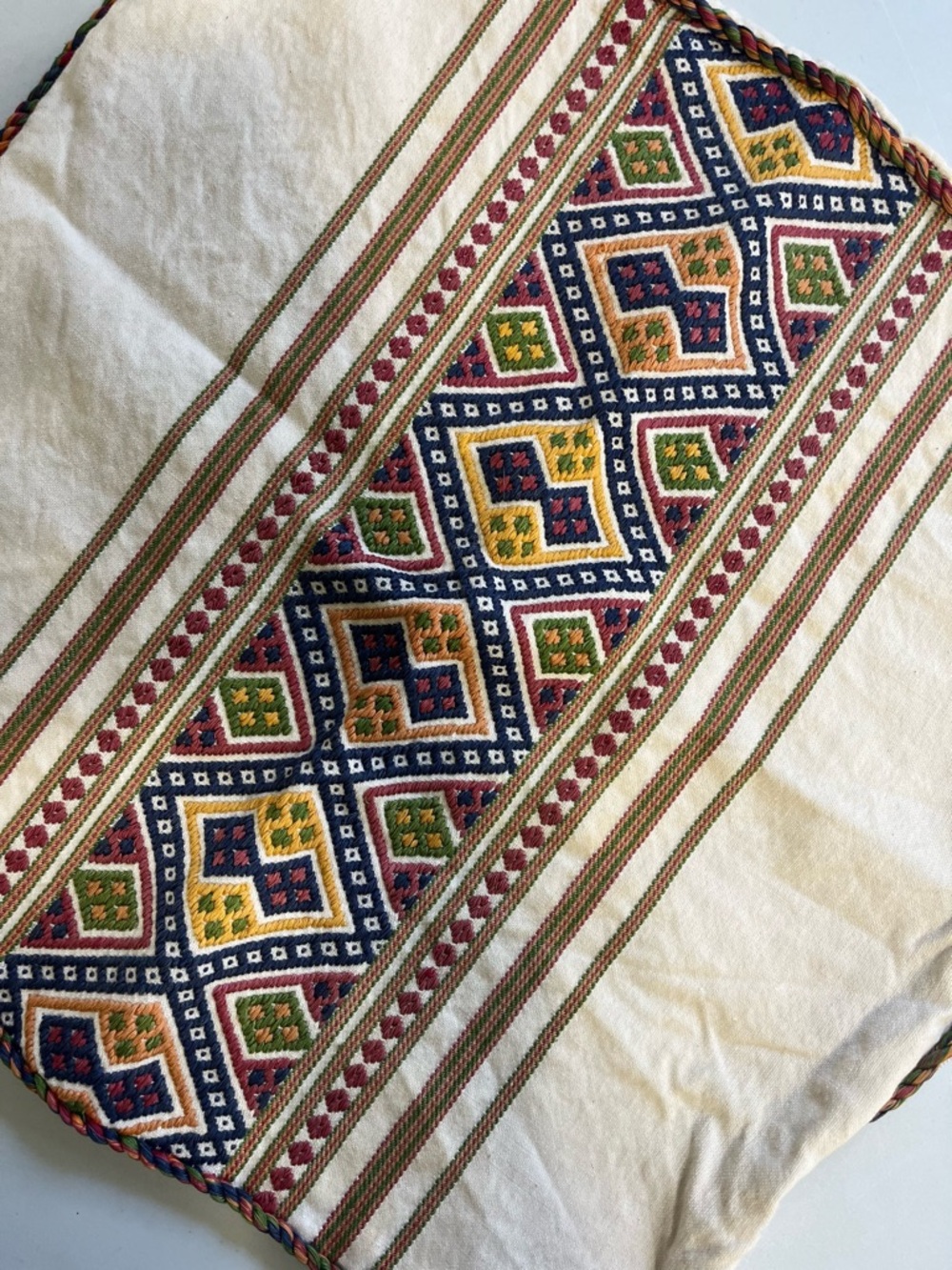 Vintage Greek Handmade Embroidered Pillow Cover Boho Cotton Textile - Picture 2 of 7